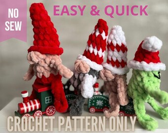 Gnome plushie CROCHET PATTERN, keychain gnome, NO sew pattern, amigurumi toy, Christmas gift, Valentines Day gift