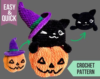 Pumpkin Cat CROCHET PATTERN plushie toy NO sew easy crochet pattern