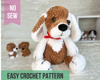 Puppy Crochet PATTERN, plush puppy keychain NO SEW easy crochet pattern
