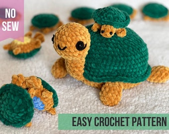 Turtle plush Memory game Crochet PATTERN pdf, NO SEW easy crochet pattern