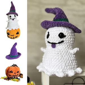 Pumpkin Ghost plushie CROCHET PATTERN NO sew reversible toy candy basket Halloween gift for kids