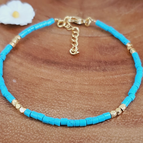 Turquoise Tube Stone Bracelet: Bohemian Beaded Jewelry