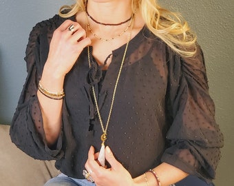 Angel Aura Quartz Crystal Necklace: Gold Crescent Moon & Star Charm