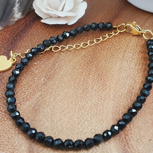 BLACK TOURMALINE Gemstone Bracelet Simplistic Adjustable Unisex Protective Jewelry Schorl Energy Shield Anxiety Stress Relief Crystal