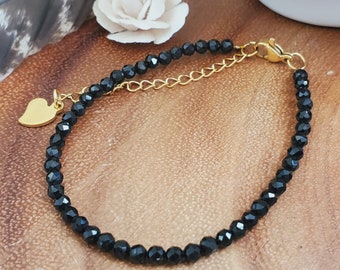 Black Tourmaline Bracelet 3mm – Adjustable Gold Protection Crystal Bracelet