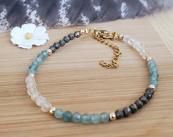 Citrine Aventurine Pyrite Gemstone Bracelet, Success Abundance Jewelry