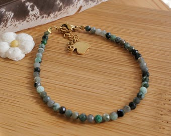 Emerald Beaded Bracelet – Adjustable Gold Green Gemstone Jewelry