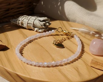 Rose Quartz Heart Chakra Bracelet – Adjustable Gold Healing Crystal