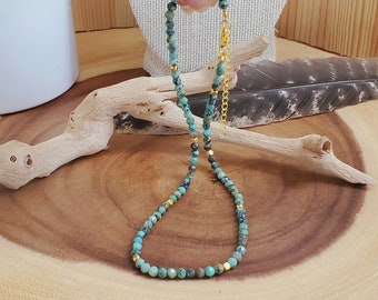 African Turquoise Beaded Choker Necklace: 4mm Stone Beads