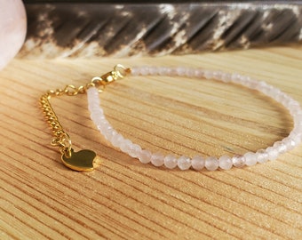 Rose Quartz Bracelet 3mm – Adjustable Gold Love Crystal Bracelet