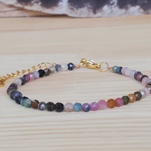 Rainbow Tourmaline Bracelet | Healing Beads Jewelry Bracelet | Delicate Rainbow Tourmaline Bracelet | Natural stone Colorful Bracelet