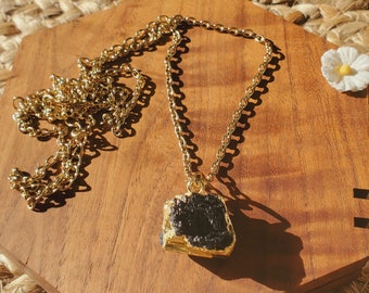 Raw Black Tourmaline Pendant Necklace, Adjustable | Natural Crystal Stone Jewelry | Protection Gift