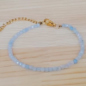 Aquamarine Natural Gemstone Adjustable Bracelet | Natural Gemstone Beaded Bracelet | March Birthstone Bracelet Gift | Aquamarine Bracelet