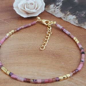 Strawberry Quartz Tube Beads Stone Bracelet | Natural Strawberry Quartz Bracelet | Shiny Red Strawberry Quartz Beads Bracelet for Women