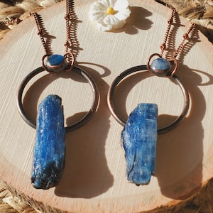 Kyanite Stone Unisex Copper Necklace | Natural Stone Necklace Raw Blue Kyanite Pendant | Gemstone Blue Kyanite Pendant Necklace Jewelry