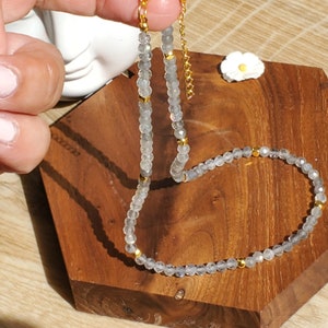 Labradorite Beaded Necklace Choker | Dainty Labradorite Women&#39;s Necklace | Small Beaded Necklace Minimalist Jewelry | Dainty Choker