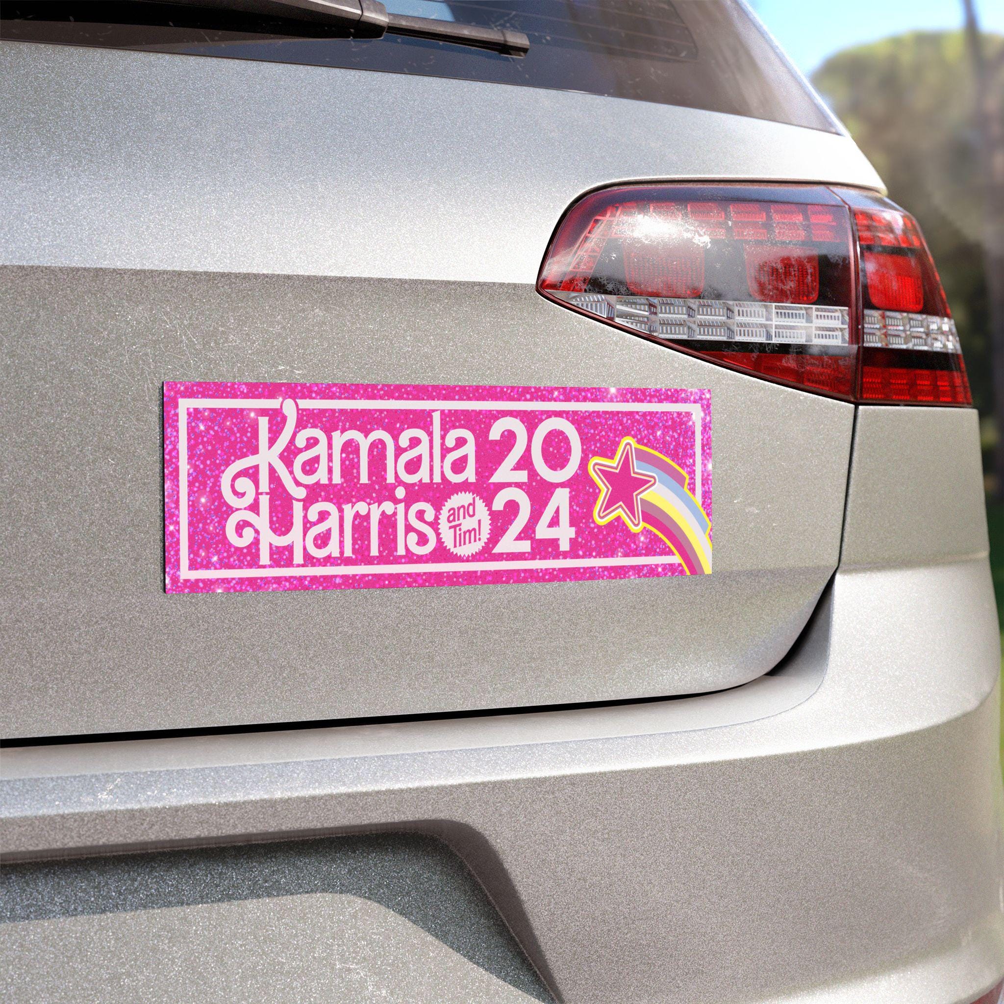 Kamala Harris and Tim Sparkles, Car Bumper Magnets, Harris Walz 2024 Light Pink