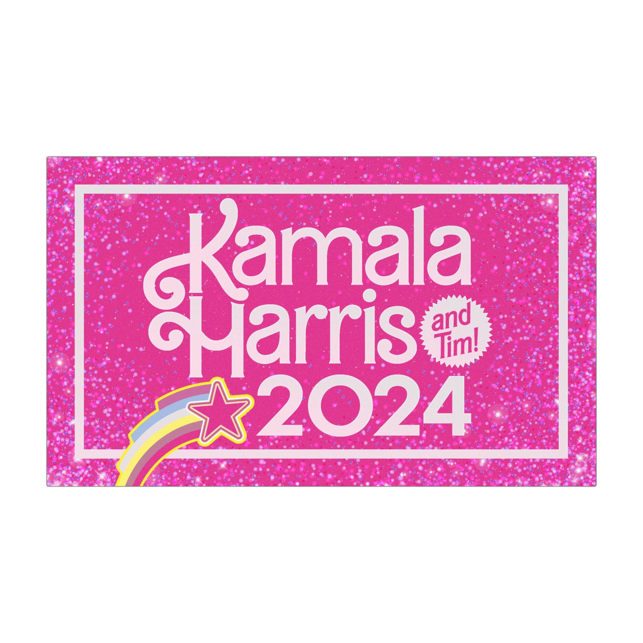 Kamala Harris and Tim Sparkles, Car Bumper Magnets, Harris Walz 2024 Light Pink