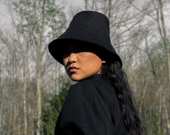 Moon Bucket Hat, Organic Oversized Brim Bucket Hat, Emroidered Bucket Hat, Large Brim Hat