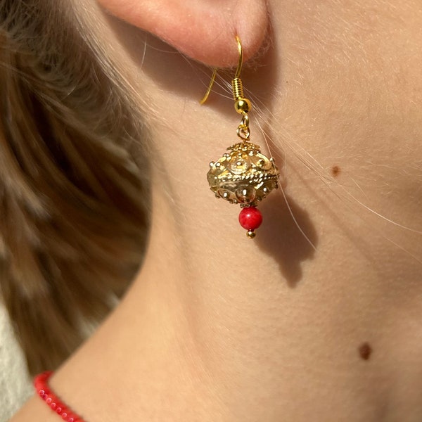 Traditional Croatian jewelry with authentic red coral, Dubrovnik earrings,Adriatic jewelry,Damlatian jewelry,filigree earrings,ethic jewelry