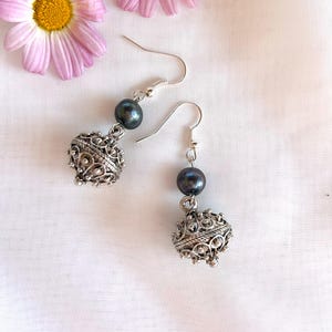 Traditional Croatia jewelry, black pearl earrings, Dubrovnik jewelry,Sibenik button pendant, filigree earrings,kroatisch,Adriatic