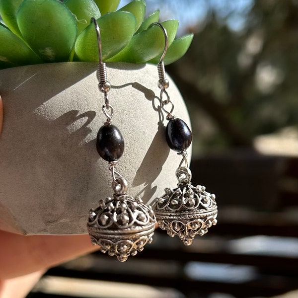 Traditional Croatia jewelry, black pearl earrings, Dubrovnik jewelry,peruzina pendant, filigree earrings,kroatisch,Adriatic