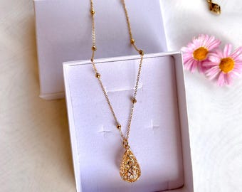 Croatian Filigree Pendant Necklace: 18K Gold Plated Brass
