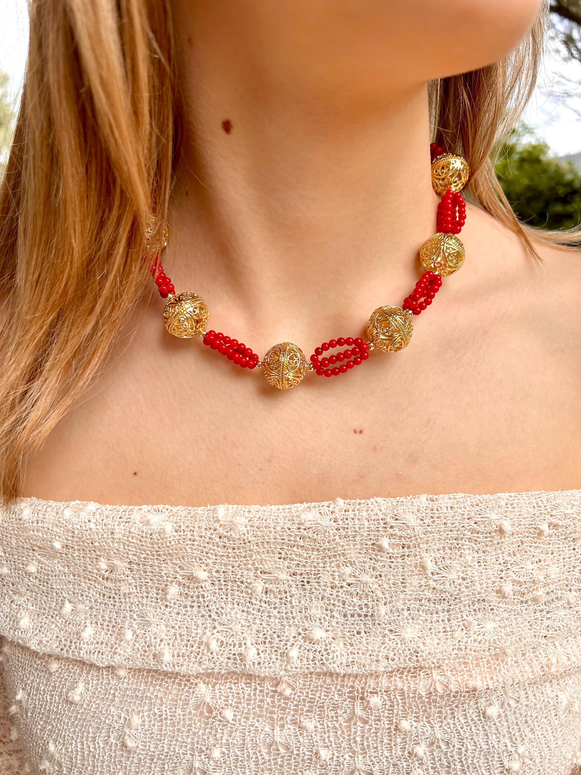 RARE/Traditional Croatian jewelry/Croatian necklace with red Corals/vintage necklace/Mljey jewelry/filigree balls/Mediterranean coral