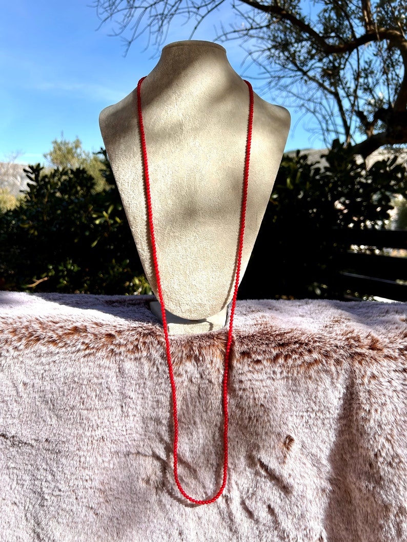 Extra Long Traditional Croatian Red Coral necklace 3.5mm,Authentic Adriatic red coral necklace