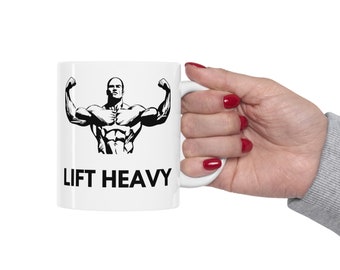 Stay Strong and Lift Heavy, Inspirational Mug for Gym Addicts, Motivational Gym Mug with Quote, Gift for Gymlovers, Bodybuilder Coffee Mug