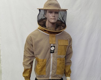 Giacca da apicoltura marrone ventilata con velo rotondo/giacca ventilata/giacca da apicoltura a 3 strati/tuta da apicoltura