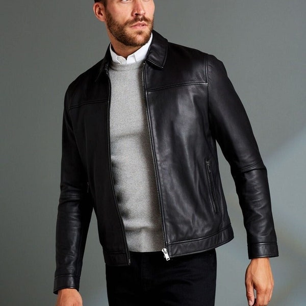 Black/Brown Leather Racer Jacket. leather jacket men, men's leather jacket, vintage leather,90s leather jacket, men's black jacket
