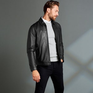 Black/brown Leather Racer Jacket. Leather Jacket Men, Men's Leather ...