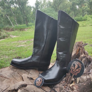 Leather Long Boots Men's Black Squared Toe boot. men boots, women boot, long boot, fashion boot, men's long boot, black long boot, boot