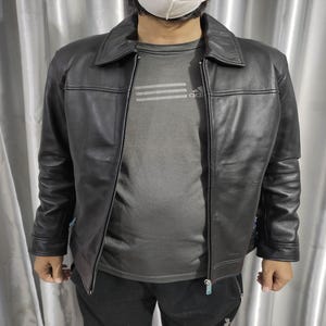 Blouson de course en cuir noir/marron. veste en cuir pour hommes, veste en cuir pour hommes, cuir vintage, veste en cuir des années 90, veste noire pour hommes