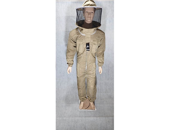 URBANSBEE Giacca Apicoltura 3 Strati Professionale Ventilata Con Cappello Fantasia Maschera Per Uomini E Donne Apicoltore Camiciotto Protezione Per Apicoltori (BROWN, 4XL - Foto 4