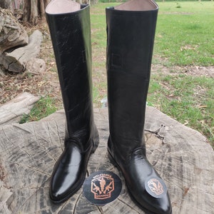 Black Leather Tall Knee Boots. men boots, women boot, long boot, fashion boot, men's long boot, black long boot, boot , horse riding boot