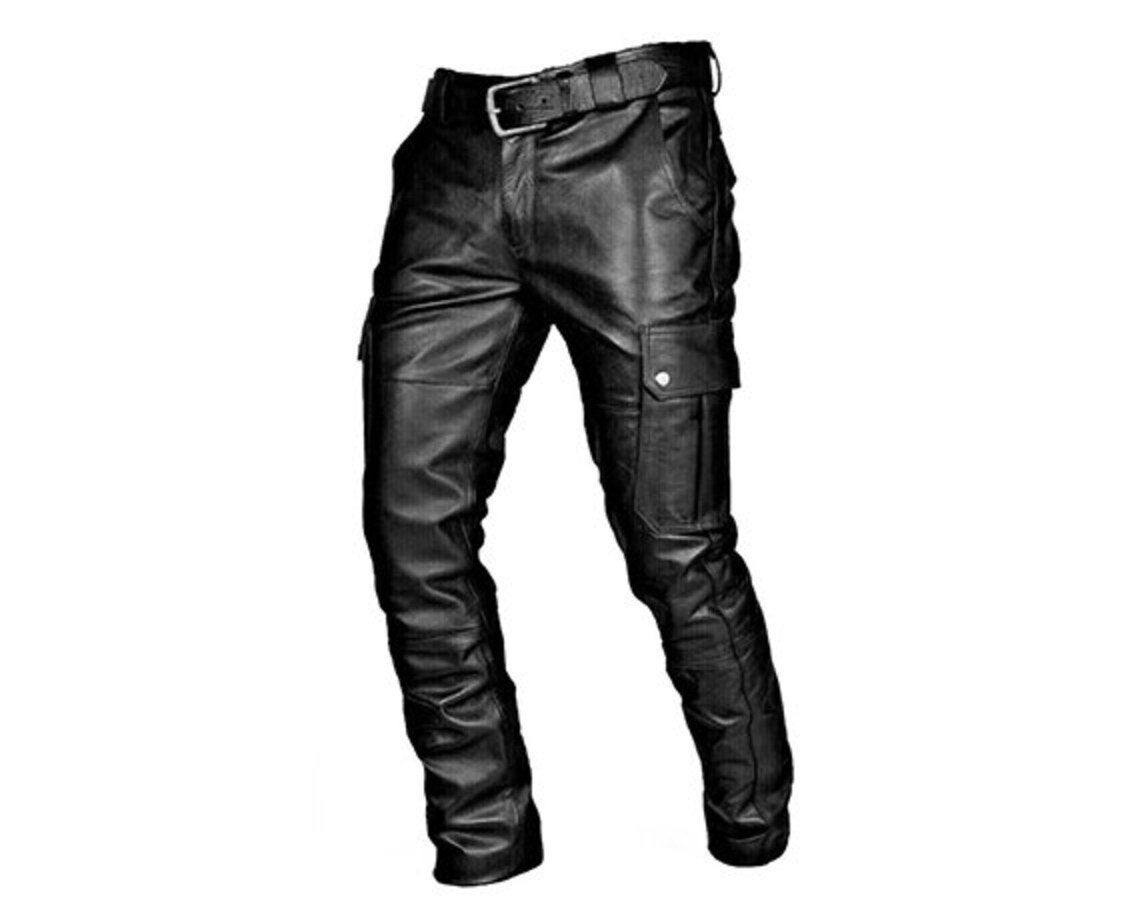 Men's Black Sheepskin Leather Motorcycle Pant, Handmade Genuine Leather