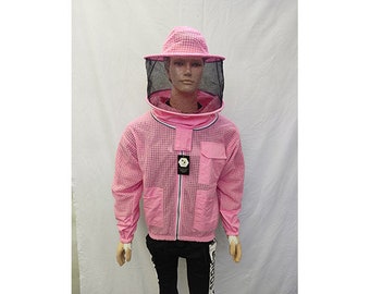 Giacca da apicoltura rosa ventilata con velo rotondo/giacca ventilata/giacca da apicoltura a 3 strati/tuta da apicoltura