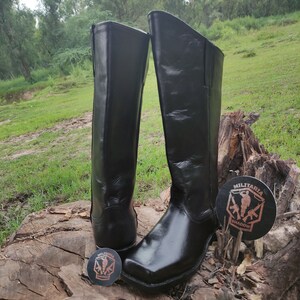Leather Long Boots Men's Black Squared Toe boot. men boots, women boot, long boot, fashion boot, men's long boot, black long boot, boot