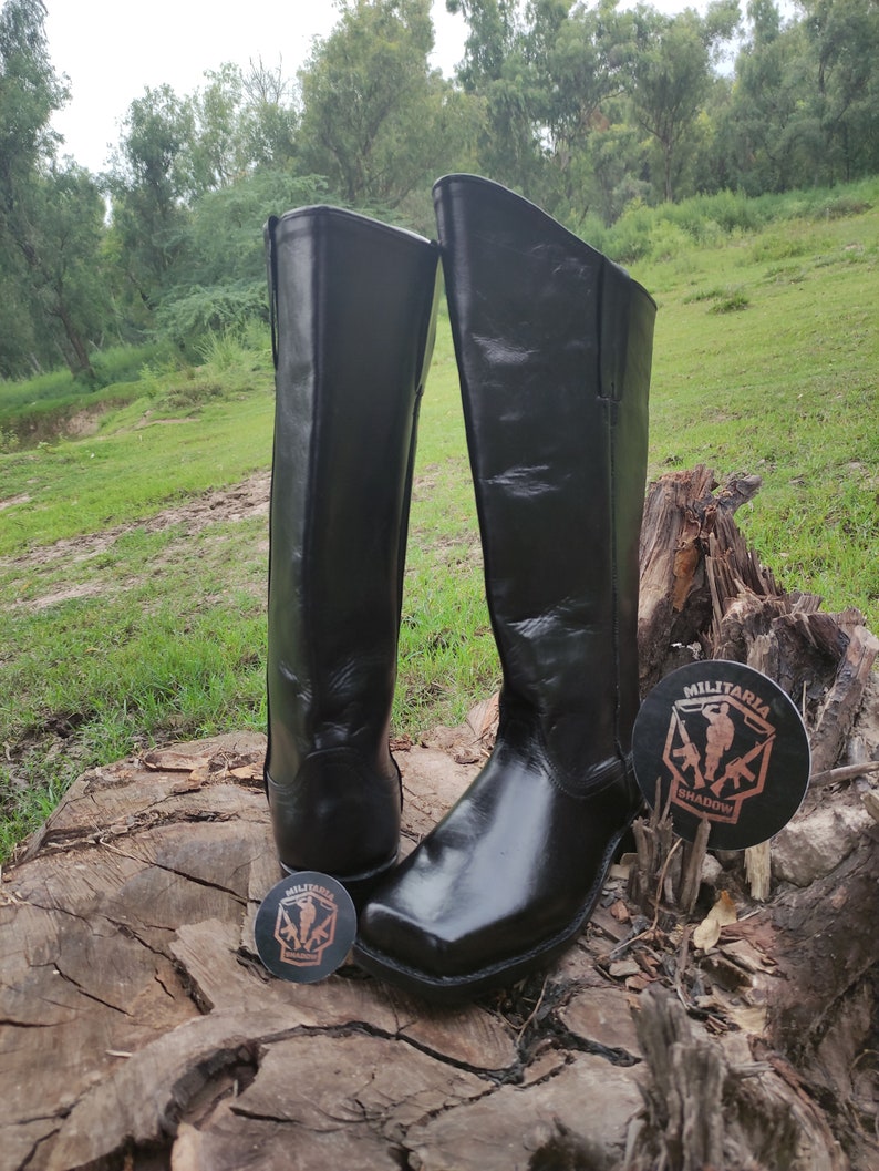 Leather Long Boots Men's Black Squared Toe boot. men boots, women boot, long boot, fashion boot, men's long boot, black long boot, boot