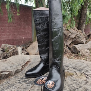 Black Leather Tall Knee Boots. men boots, women boot, long boot, fashion boot, men's long boot, black long boot, boot , horse riding boot