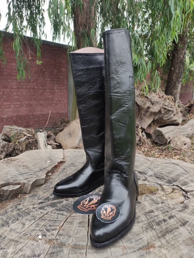 Black Leather Tall Knee Boots. men boots, women boot, long boot, fashion boot, men's long boot, black long boot, boot , horse riding boot
