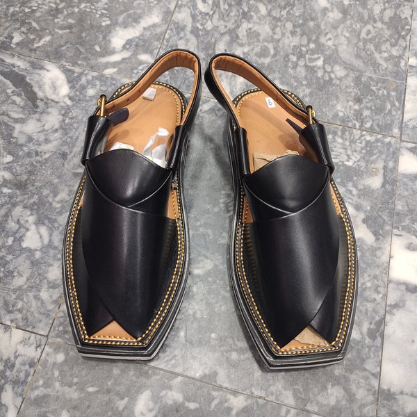 Peshawari Chappal Pure Leather Hand made Peshawri chappal Peshawari Black.sandals,men sandals,men's sandals,leather sandals