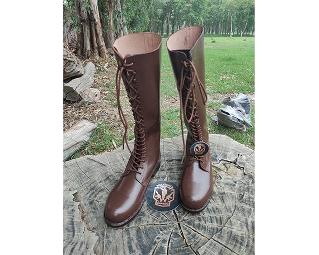 Brown Leather Long Boot With Leather Sole. Riding Boots, Unisex Boots