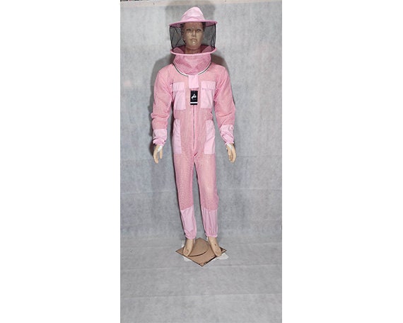 Pink Ventilated Beekeeping Suit with Round Veil, Unisex Bee Protection