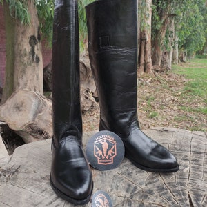 Black Leather Tall Knee Boots. men boots, women boot, long boot, fashion boot, men's long boot, black long boot, boot , horse riding boot