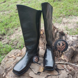 Leather Long Boots Men's Black Squared Toe boot. men boots, women boot, long boot, fashion boot, men's long boot, black long boot, boot