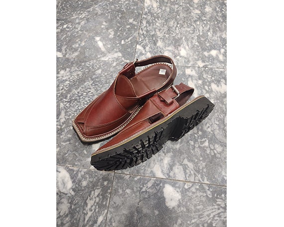 Handmade Leather Peshawari Chappal, Brown Sandal