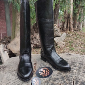 Black Leather Tall Knee Boots. men boots, women boot, long boot, fashion boot, men's long boot, black long boot, boot , horse riding boot